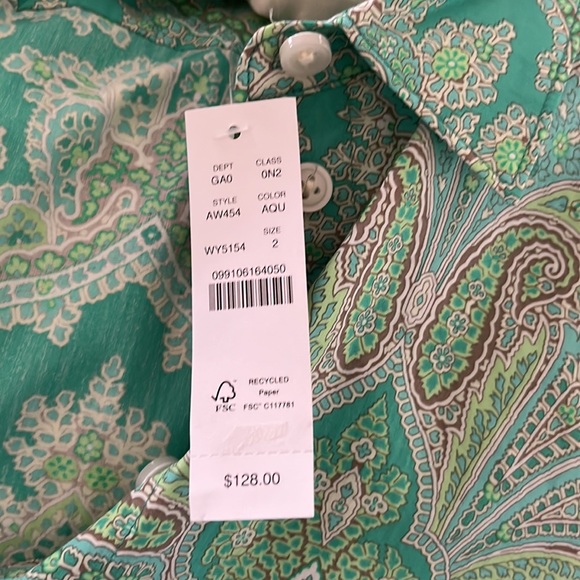 J. Crew Collection 2021 Turquoise Damask Oxford -NWT - Picture 9 of 9